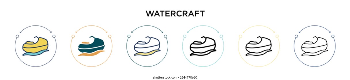 Watercraft icon in filled, thin line, outline and stroke style. Vector illustration of two colored and black watercraft vector icons designs can be used for mobile, ui, web