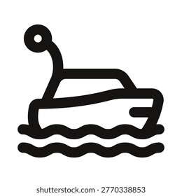Watercraft toy icon. Minimal flat vector illustration of a watercraft toy icon showing a playful boat for bath time, pool, beach and marine concepts, ideal for education, kids apps, navigation and summer activity themes.