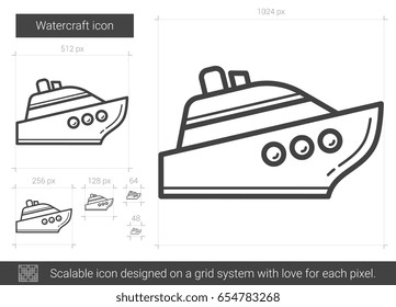 Watercraft vector line icon isolated on white background. Watercraft line icon for infographic, website or app. Scalable icon designed on a grid system.