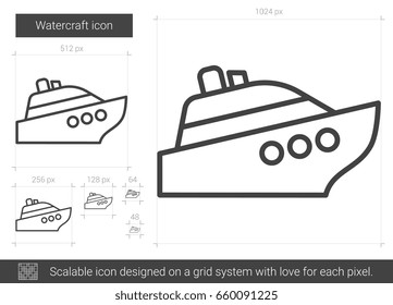 Watercraft vector line icon isolated on white background. Watercraft line icon for infographic, website or app. Scalable icon designed on a grid system.