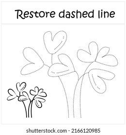 Watercress. Repair the dotted line. Handwriting practice. Vegetables in contours. Educational game for toddlers and preschoolers. Cartoon style. Isolated vector illustration, eps