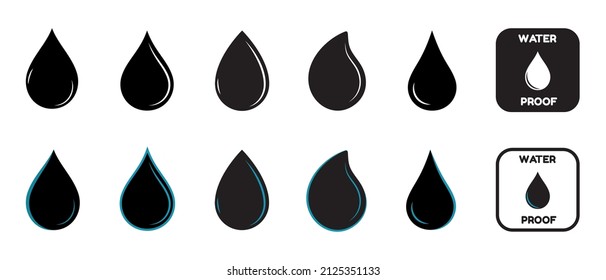 Waterdrop Icon Set - Flat Vector Illustrations Isolated On White Background