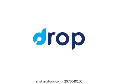 Waterdrop Logo. Blue Initial Letter D with Negative Space Connected Liquid Drops inside isolated on White Background. Flat Vector Logo Design Template Element for Nature and Branding Logos.