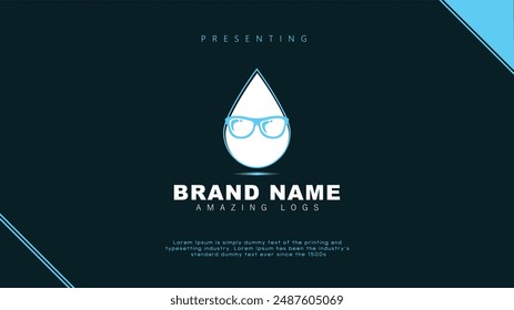 Waterdrop style logo design icon with glasses elegant minimalist creative vector design template color theme background