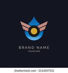 waterdrop wings logo design template vector for brand or company and other