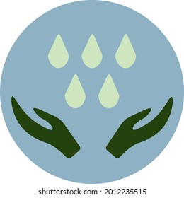 Waterdrops and green hands, illustration, vector on a white background.