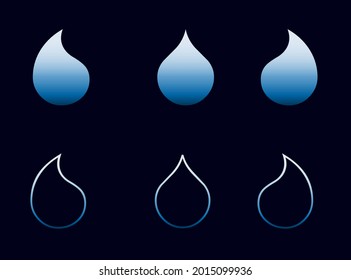 Gotas de agua puestas en el estilo de color de la línea y el gradiente plano en el fondo azul oscuro