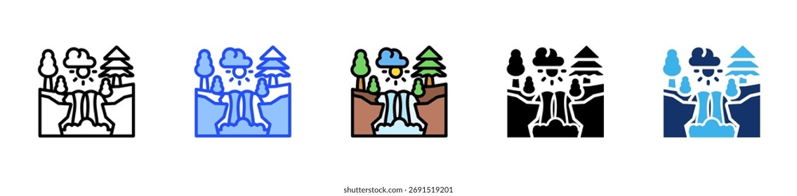 Waterfall Adventure Icon Collection With Multiple Styles