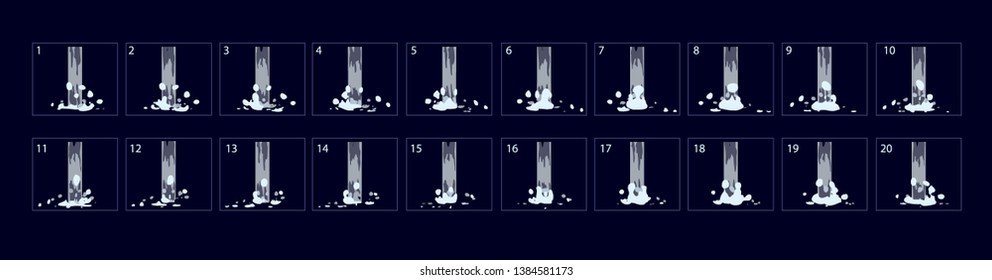 Waterfall animation for game. Sprite sheet of a waterfall for game, cartoon or animation.-vector