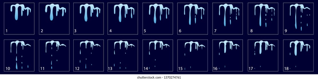 Waterfall animation. Sprite sheet of a waterfall. Water flawing animation or something else. Animation for game or cartoon.- Vector