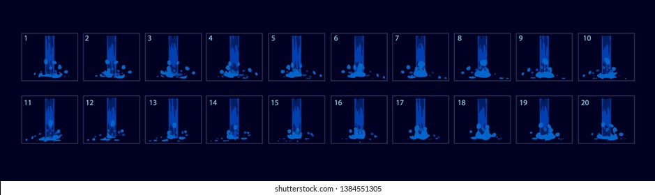 Waterfall animation. Water special effect fx animation. Waterfall Sprite sheet for game, cartoon or animation.-vector