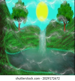 waterfall in beautiful hidden garden