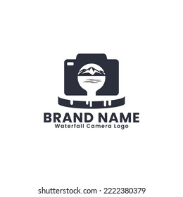 Waterfall camera logo is perfect for logo photography, adventure, studio, technology, tour, travel,store, media, entertainment etc