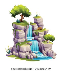 Waterfall cascade cartoon vector illustration isolated on white background