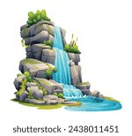 Waterfall cascade illustration. Vector cartoon isolated on white background