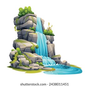 Waterfall cascade illustration. Vector cartoon isolated on white background