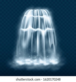 Waterfall cascade isolated on transparent background. Realistic waterfall with fog. Falling stream of pure liquid.