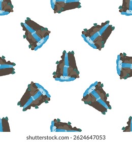 Waterfall cascading down rocky mountain seamless pattern on white background, perfect for textiles, fabrics, decorative paper, wrapping paper