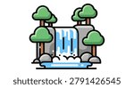 Waterfall cascading down rocky slope surrounded by trees