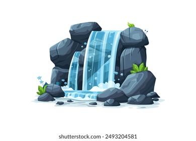 Waterfall Cascading Over Rocks. Vector illustration design.