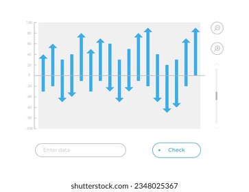 Waterfall chart with arrows UI element template. Editable isolated vector dashboard component. Flat user interface. Visual data presentation. Web design widget for mobile application with light theme