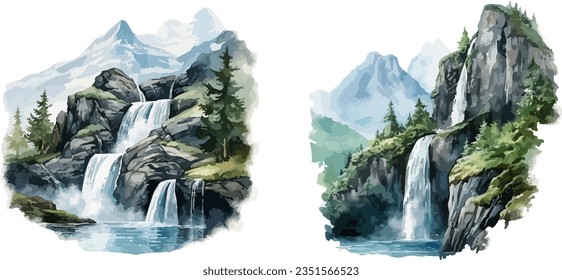 Waterfall clipart, isolated vector illustration.