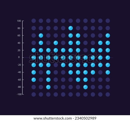 Waterfall dot infographic chart design template for dark theme. Financial results change. Editable infochart with vertical bar graphs. Visual data presentation. Myriad Pro-Bold, Regular fonts used