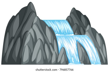Waterfall down the rock illustration