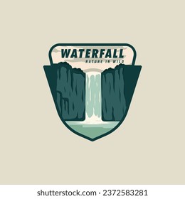 waterfall emblem vector illustration template graphic design. beautiful landscaped in nature banner and sign badge label for travel and tourism business concept