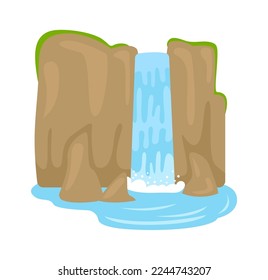 Waterfall flat icon Motion water from rock Tropical landscape. Vector illustration