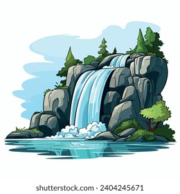 Waterfall flat vector illustration. Waterfall cartoon hand drawing isolated vector illustration.