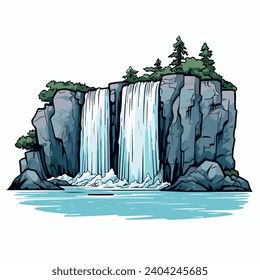 Waterfall flat vector illustration. Waterfall cartoon hand drawing isolated vector illustration.
