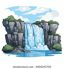 Waterfall flat vector illustration. Waterfall cartoon hand drawing isolated vector illustration.