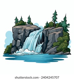 Waterfall flat vector illustration. Waterfall cartoon hand drawing isolated vector illustration.