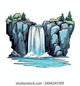 Ilustración vectorial plana de cascada. Dibujo manual de cascada ilustrando el vector aislado.