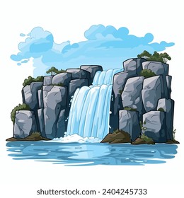 Wasserfall, flache Vektorgrafik. Wasserfall Cartoon Hand Zeichnung einzelne Vektorgrafik.