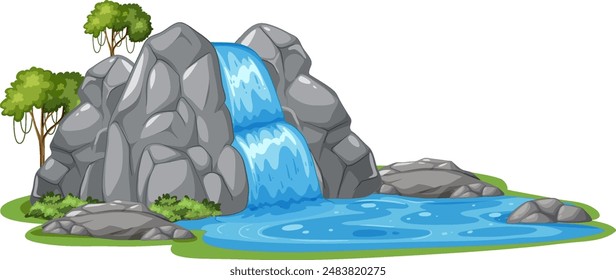 Waterfall flowing over rocks into a pond