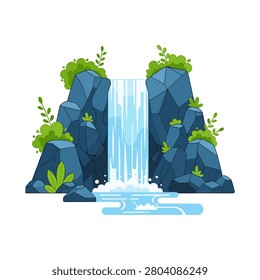 Waterfall flowing over rugged rocks with greenery waterfall landscape