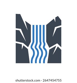 Waterfall flowing through canyon icon