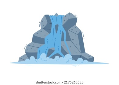 Waterfall with Flowing Water Over Vertical Drop Vector Illustration