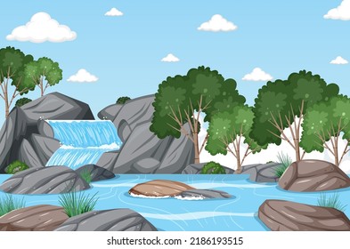 Waterfall in the forest background illustration