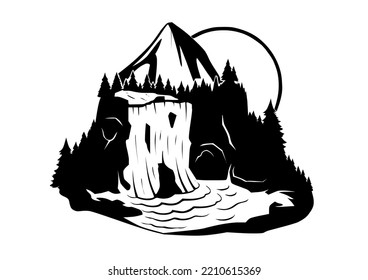Waterfall Forest Mountain on white