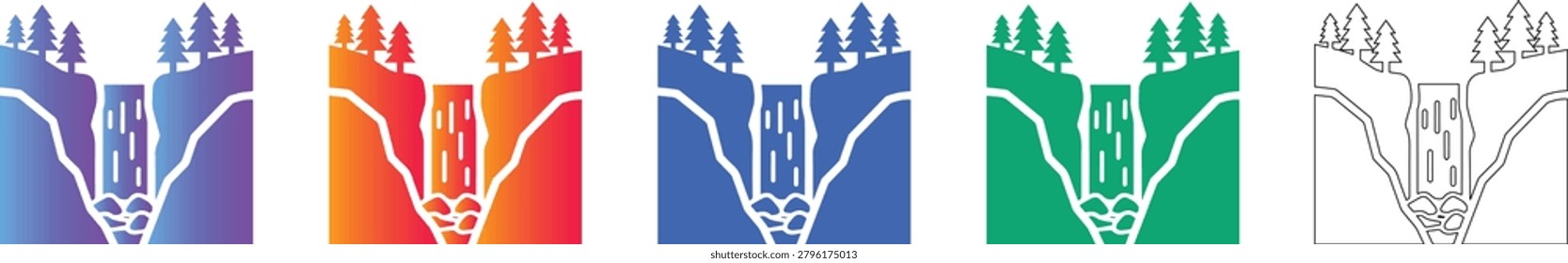 Waterfall in Forest Nature Icon Set vol 1110