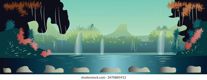 Waterfall Game Background Vector Illustration