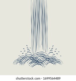 Waterfall. Hand Drawn Stock Vector Illustration.