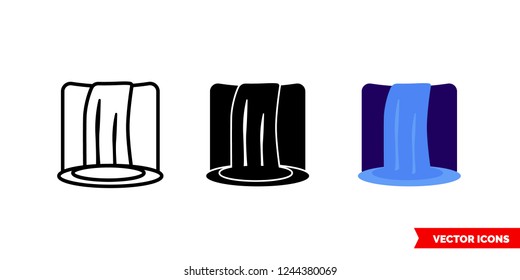Waterfall icon of 3 types: color, black and white, outline. Isolated vector sign symbol.