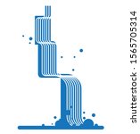 Waterfall icon. b lue line drawing. vector illustration