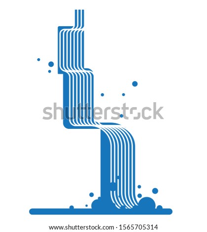Waterfall icon. b lue line drawing. vector illustration