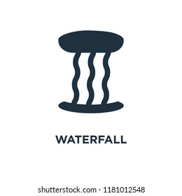 Waterfall icon. Black filled vector illustration. Waterfall symbol on white background. Can be used in web and mobile.