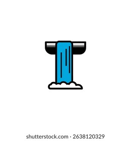 Waterfall icon flows down vividly creating mist graphic design